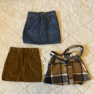 3 girl’s skirt set Denim, Brown, and plaid wool Skirts